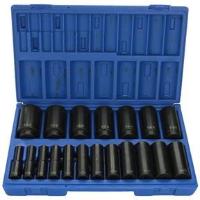1/2 In Dr 12-Pt Deep Fractional Impact Socket Set - 19-Pc