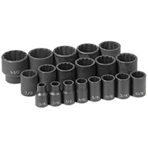 1/2" Drive 12 Point Fractional Impact Socket Set - 19-Pc
