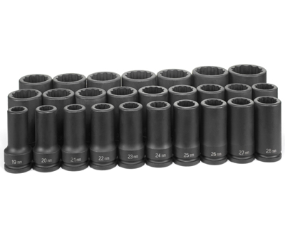 3/4 In Dr Deep Metric 12 Pt Impact Socket Set - 26-Pc