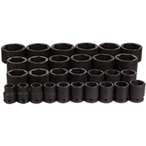 3/4 Inch Drive Std Fractional SAE 6 Pt Impact Socket Set - 29-Pc