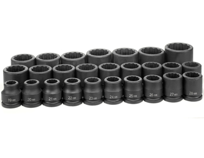 3/4 In Dr Std Metric 12 Pt Impact Socket Set - 26-Pc