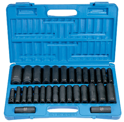 1/2 In Dr Deep Fractional & Metric 6 Pt Impact Socket Set - 30-P