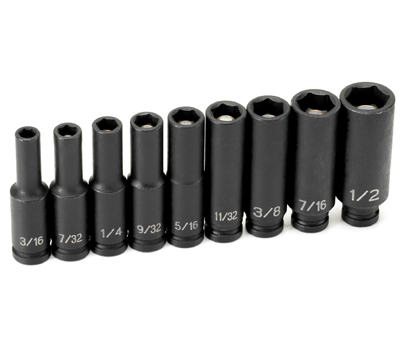 1/4 In Dr 6 Pt Deep Fractional Metric Impact Socket Set- 9-Pc