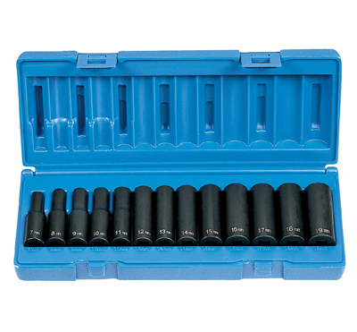 3/8 in Dr 12 Pt Deep Metric Impact Socket Set - 13-Pc