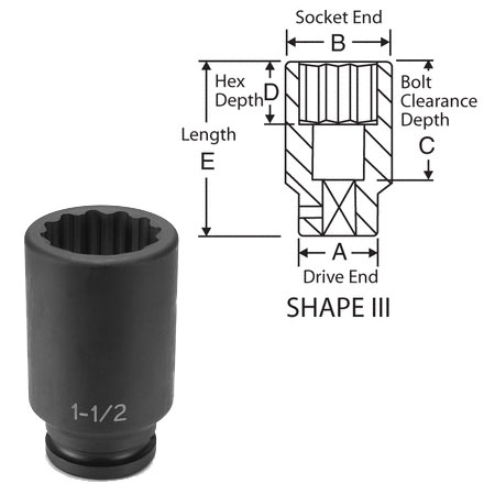 1" Dr x 7/8" Deep 12 Pt GREY PNEUMATIC 4228D 