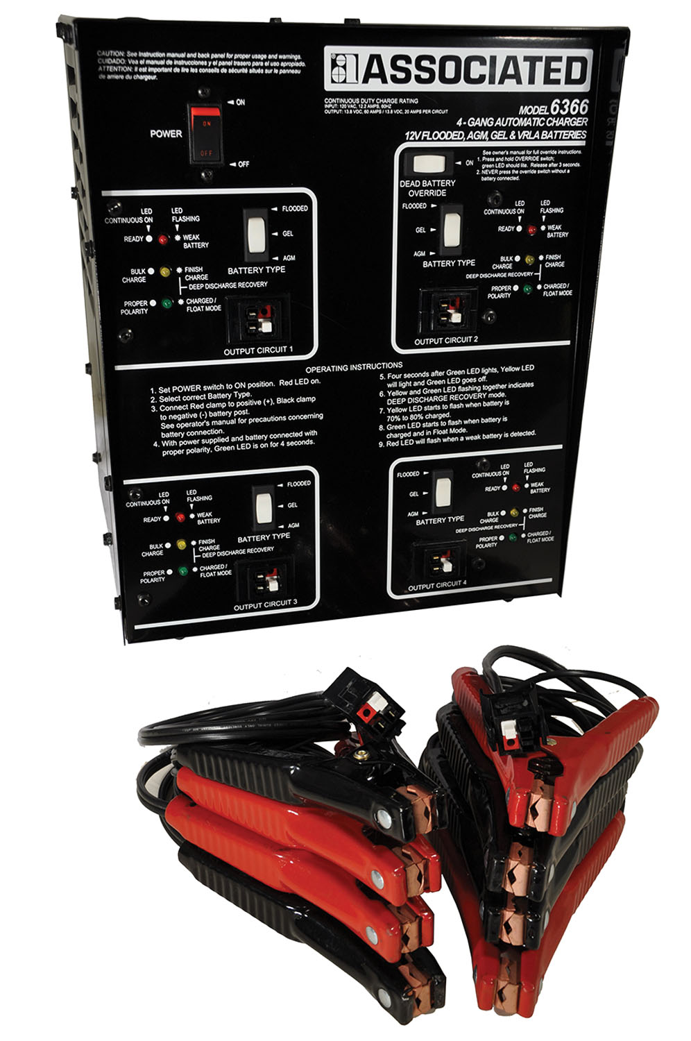 4 X 20-Amp Gang Charger for AGM, Gel Cell, Sealed, Standard Floo