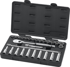 28 Pc. METRIC Standard & Deep Socket Set 1/2" DRIVE