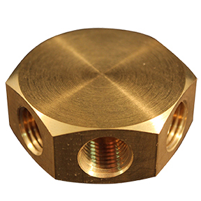 Solid Brass Flat Hex Shape 3 in 1 Air Manifold - 1/4" Female NPT