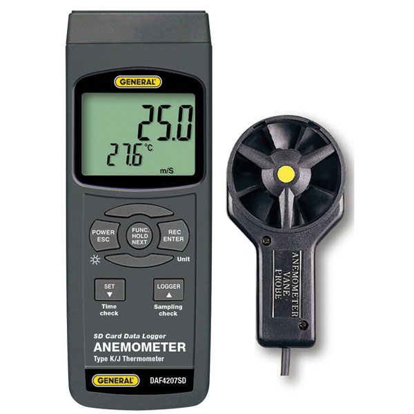 Anemometer-Thermometer w Excel Formated Data Logging SD Card
