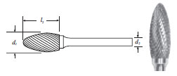 Carbide Flame Shape Bur (SH-41L2) Double Cut 1/8" (1/8" Shank)