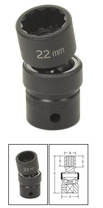 1/2" Drive x 22mm Standard Universal- 12 Point Impact Socket