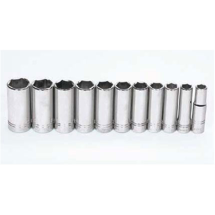 11 pc 1/2" Drive 6-Point SAE Deep Socket Set on Ra...