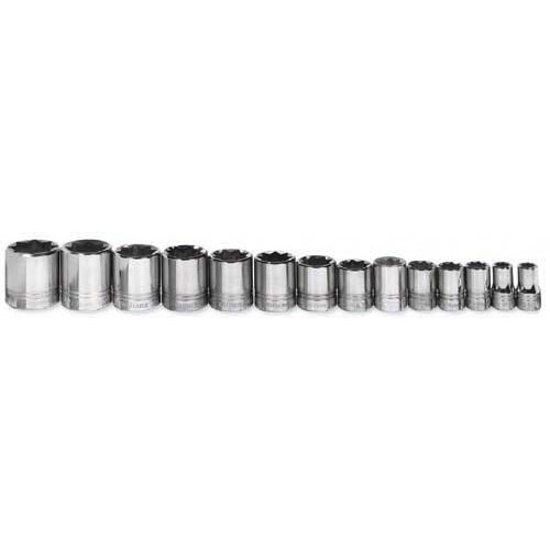 14 pc 1/2" Drive 8-Point SAE Shallow Socket Set on Rail and Clip