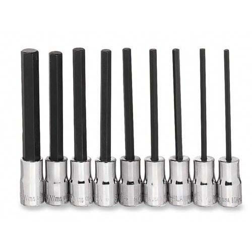 9 pc 1/4" Drive -Point Metric Bit Long Hex Bit Socket Set on Rai