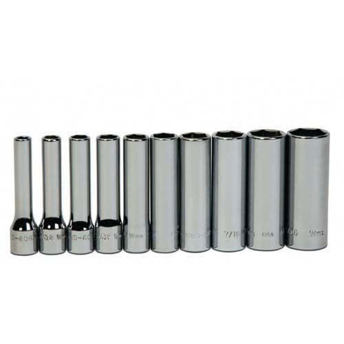 10 pc 1/4" Drive 6-Point SAE Deep Socket Set on Ra...