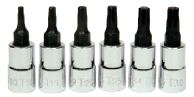 6 pc 1/4" Drive 6-Point Bit Torx® Bit Socket Set on Rail and Cli