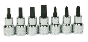 7 Piece Screwdriver Bit SAE Socket Set on Clip Rail