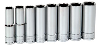 8 Piece 3/8" Drive Deep 6 Point Metric Socket Set on Clip Rail