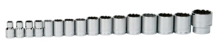 16 Piece 1/2" Drive Shallow 12-Point SAE Socket Se...