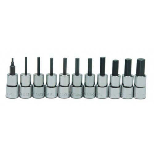 11 pc 1/4" Drive SAE Bit Standard Hex Bit Socket Set on Rail and