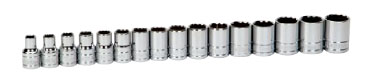 16 Piece 1/2" Drive Shallow 12 Point Metric Socket Set on Clip R