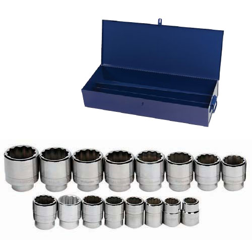 16 pc 3/4" Drive 6-Point SAE Shallow Socket Set in Metal Tool Bo