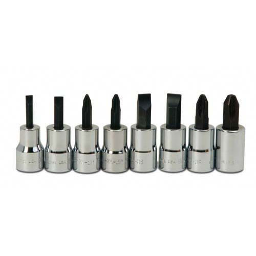 8 pc 3/8" Drive -Point Bit Screwdriver Bit Socket Set on Rail an