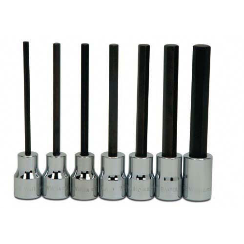 7 pc 3/8" Drive -Point SAE Bit Long Hex Bit Socket Set on Rail a