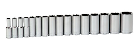 16 Piece 1/2" Drive Deep 6 Point Socket Set on Clip Rail