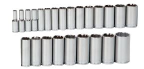 24 Piece 1/2" Drive Metric Deep 12 Point Socket Se...