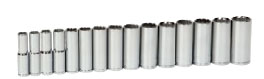 15 Piece 1/2" Drive Metric Deep 12 Point Socket Set on Clip Rail