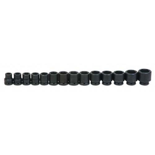 14 pc 3/4" Drive 6-Point SAE Shallow Impact Socket Set on Rail a