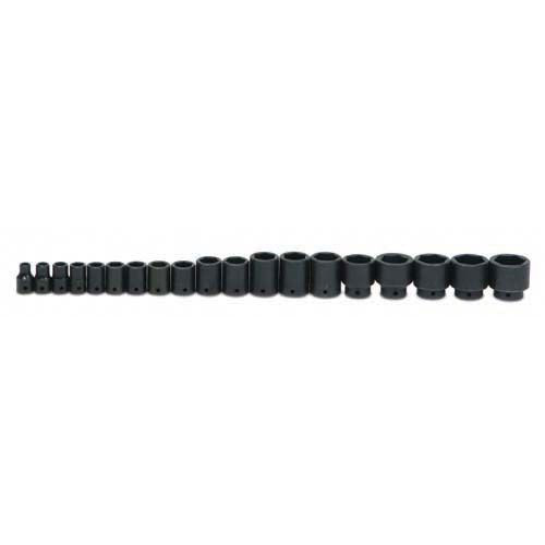 19 pc 1/2" Drive 6-Point SAE Shallow Socket Set on Rail and Clip