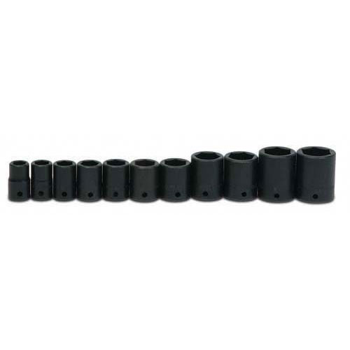 11 pc 1/2" Drive 6-Point SAE Shallow Socket Set on Rail and Clip