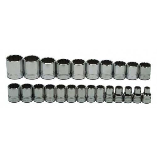 24 pc 1/2" Drive 12-Point Metric Shallow Socket Set on Rail and