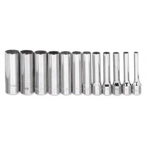 12 pc 1/4" Drive 6-Point Metric Deep Socket on Rai...