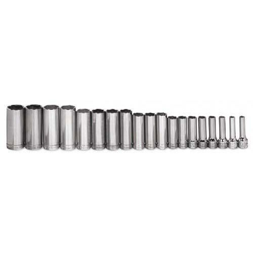 19 pc 3/8" Drive 6-Point Metric Deep Socket on Rail and Clips