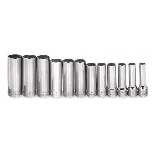 (image for) 12 pc 3/8" Drive 6-Point Metric Deep Socket on Rail and Clips