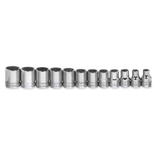 12 pc 3/8" Drive 6-Point Metric Shallow Socket Set on Rail and C