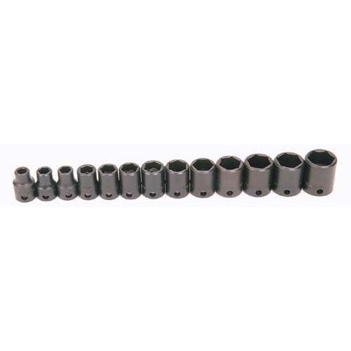 13 pc 3/8" Drive 6-Point Metric Shallow Socket Set on Rail and C