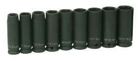 10 Piece 3/8" Drive Metric Deep 6 Point Impact Socket Set on Cli