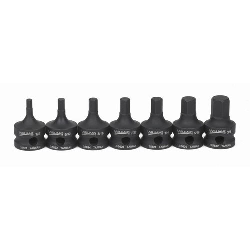 3/8" Drive Fractional SAE Impact Hex Bit Stubby Drivers 7 Pc 1/8