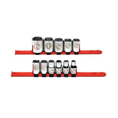 15 Piece 1/2" Drive 6 Point Socket Set with Plastic Rail