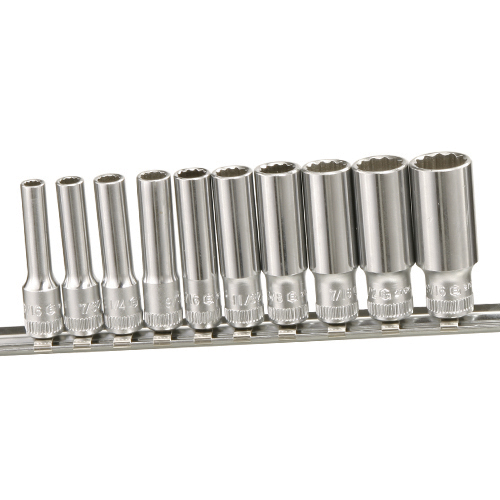 10 Pc 1/4" Drive SAE Deep Hand Socket Set 12 Pt