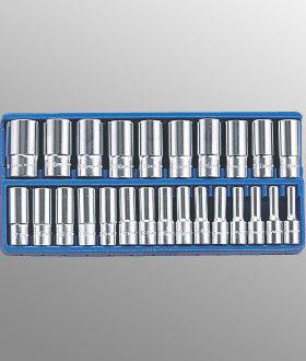 25 Pc 1/2" Drive Metric Deep Hand Socket Set