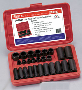 3/8" Drive Fractional SAE Impact Socket Set 26 Pc