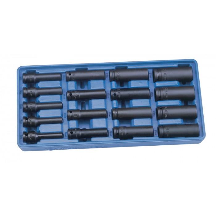 1/2 Inch Drive Metric Deep 12 Pt Thin Wall Impact Socket Set 17