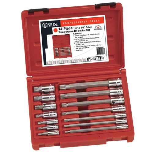 (image for) 14PC 1/4 & 3/8" Dr. Long Triple Square Bit Socket Set