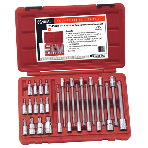 26PC 1/4 & 3/8" Dr. Long Tamperproof Star Bit Sockets