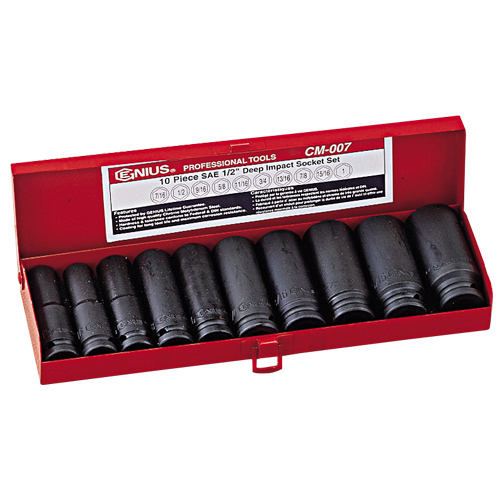 10PC 1/2" Dr. Metric Deep Impact Socket Set